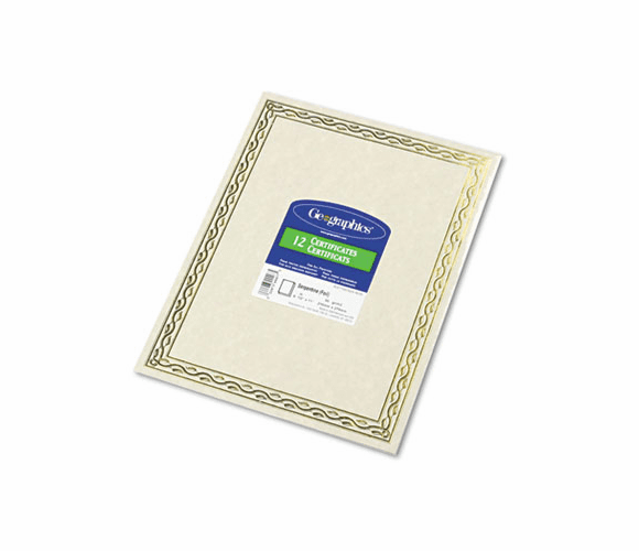 GEO44407 Foil Stamped Award Certificates, 8-1/2 x 11, Gold Serpentine Border, 12/Pack By GEOGRAPHICS