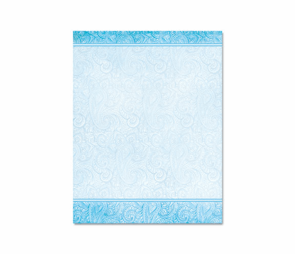 GEO46889 Design Paper, 24 lb, Aqua Paisley, 8-1/2 x 11, 100/Pack By GEOGRAPHICS