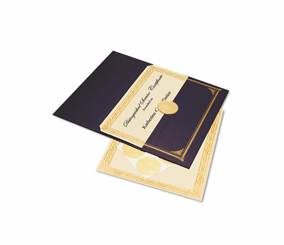 GEO47481 Ivory/Gold Foil Embossed Award Cert. Kit, Blue Metallic Cover, 8-1/2 x 11, 6/Pk. By GEOGRAPHICS