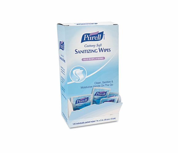 GOJ902712 Cottony Soft Individually Wrapped Hand Sanitizing Wipes, 5" x 7", 120/Box By GO-JO INDUSTRIES