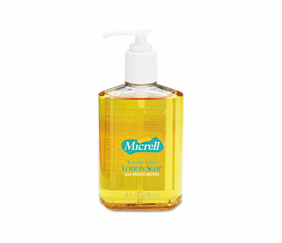 GOJ975212CT MICRELL Antibacterial Lotion Soap, Unscented Liquid, 8 oz Pump, 12/Carton By GO-JO INDUSTRIES