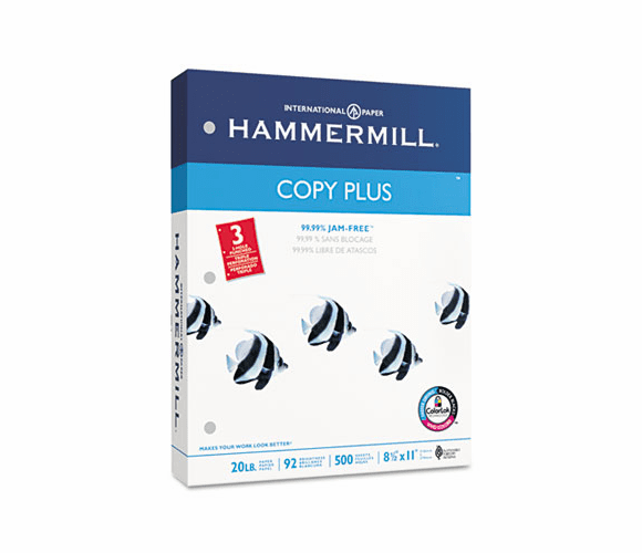 HAM105031 Copy Plus Copy Paper, 3-Hole Punch, 92 Brightness, 20lb, Ltr, White, 500 Shts/Rm By HAMMERMILL/HP EVERYDAY PAPERS