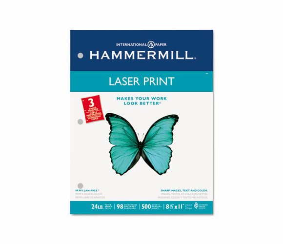 HAM107681 Laser Print Office Paper, 3-Hole Punch, 98 Brightness, 24lb, Ltr, White, 500/Rm By HAMMERMILL/HP EVERYDAY PAPERS