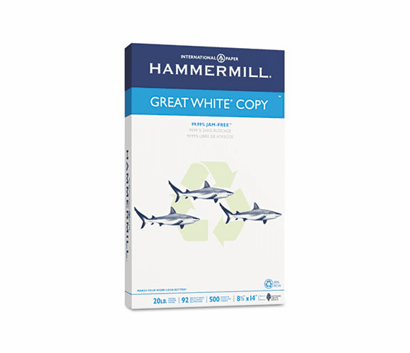 HAM86704 Great White Recycled Copy Paper, 92 Brightness, 20lb, 8-1/2 x 14, 500 Shts/Ream By HAMMERMILL/HP EVERYDAY PAPERS