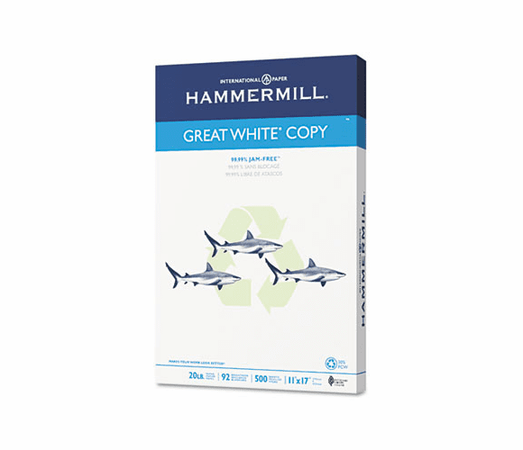 HAM86750 Great White Recycled Copy Paper, 92 Brightness, 20lb, 11 x 17, 500 Sheets/Ream By HAMMERMILL/HP EVERYDAY PAPERS