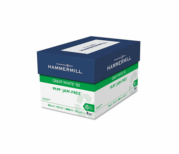 HAM86780 Great White 50 Recycled Copy Paper, 20-lb., 8-1/2 x 11, White, 5000/Carton By HAMMERMILL/HP EVERYDAY PAPERS
