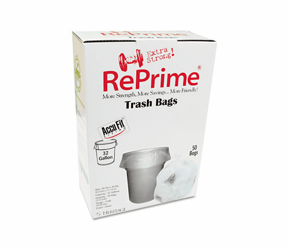 HERH6644TCRC1 Can Liners, 32 gal, .90 mil, Clear, 33" x 44", 50/Box By HERITAGE