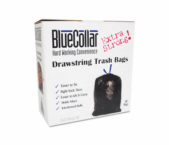HERN6034YKRC1 Drawstring Trash Bags, 20-30 gal, 1.0 mil, 30 x 34, Black, 40/Box By HERITAGE