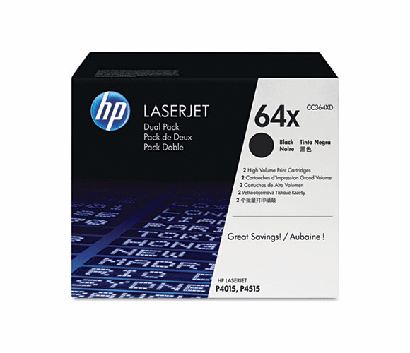 HEWCC364XD CC364XD (HP 64X) High-Yield Toner, 24,000 Page Yield, 2/Box, Black By HEWLETT PACKARD SUPPLIES