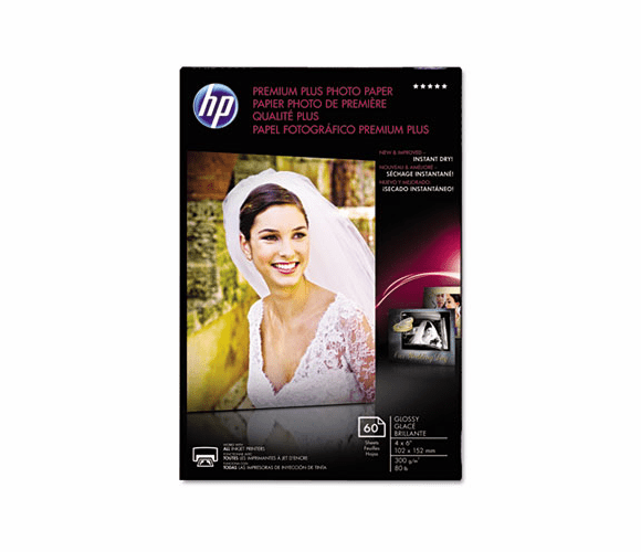 HEWCR665A Premium Plus Photo Paper, 80 lbs., Glossy, 4 x 6, 60 Sheets/Pack By HEWLETT PACKARD COMPANY