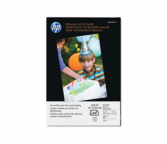 HEWQ1989A Premium Photo Paper, 64 lbs., Glossy, 4 x 6, 60 Sheets/Pack By HEWLETT PACKARD COMPANY