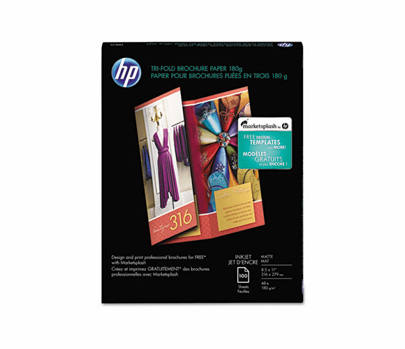 HEWQ5443A Inkjet Tri-Fold Brochure Paper, 103 Brightness, 48lb, 8-1/2 x 11, White, 100/PK By HEWLETT PACKARD COMPANY