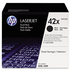 HEWQ5942XD Q5942XD (HP 42X) High-Yield Toner, 20,000 Page-Yield, 2/Box, Black By HEWLETT PACKARD COMPANY