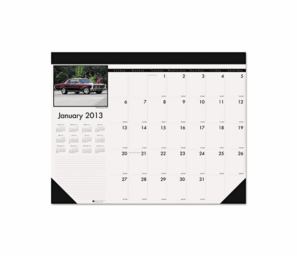HOD1696 Classic Cars Photographic Monthly Desk Pad Calendar, 18-1/2 x 13, 2013 By HOUSE OF DOOLITTLE