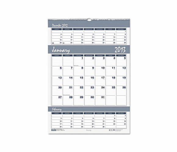 HOD342 Bar Harbor Wirebound Three-Months-per-Page Wall Calendar, 12 x 17, 2012-2013 By HOUSE OF DOOLITTLE