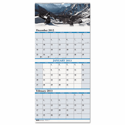 HOD3638 Scenic Landscapes Three-Months/Page Wall Calendar, 12-1/4 x 26-1/2, 2012-2014 By HOUSE OF DOOLITTLE
