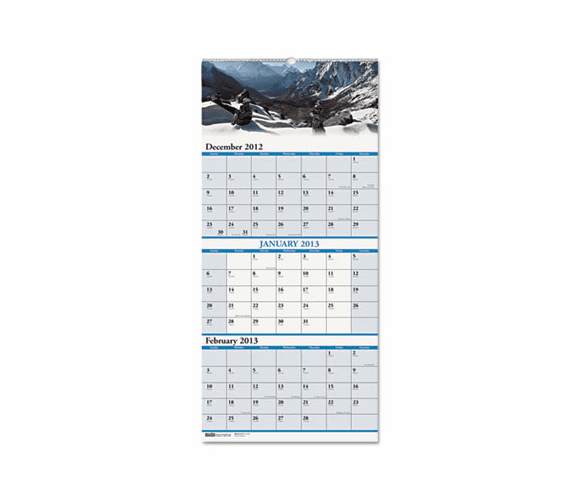 HOD3638 Scenic Landscapes Three-Months/Page Wall Calendar, 12-1/4 x 26-1/2, 2012-2014 By HOUSE OF DOOLITTLE