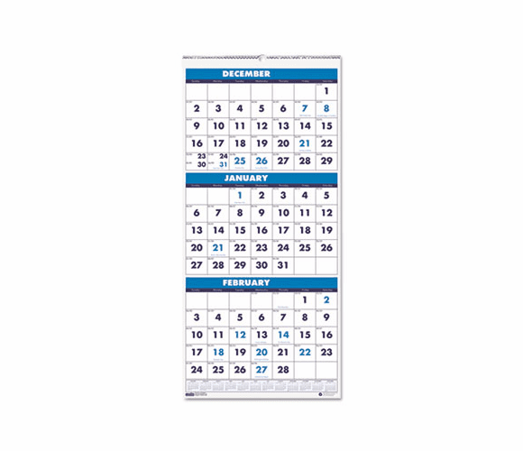 HOD3640 Three-Month Format Wall Calendar, 12-1/4 x 27, 2012-2013 By HOUSE OF DOOLITTLE