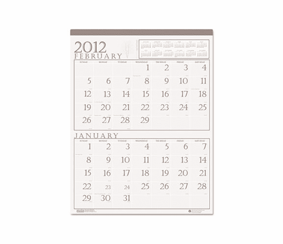 HOD370 Two-Months-per-Page Wall Calendar in Punched Leatherette Binding, 20 x 26, 2012 By HOUSE OF DOOLITTLE