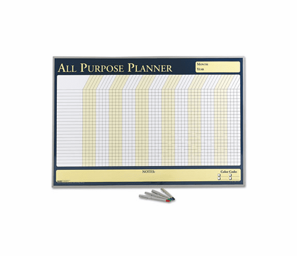 HOD6659 Wall Planner, Laminated, 32 x 21 1/2, Blue/White/Yellow, Aluminum Frame By HOUSE OF DOOLITTLE