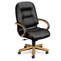 HON2191CSR11 2190 Pillow-Soft Wood Series Executive High-Back Chair, Harvest/Black Leather By HON COMPANY
