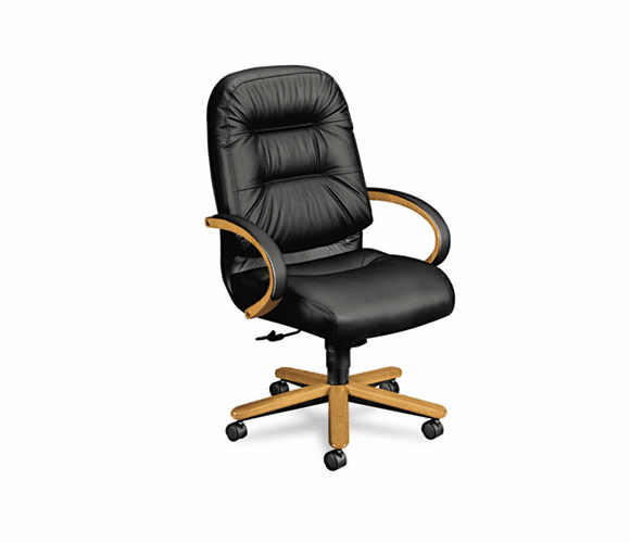 HON2191CSR11 2190 Pillow-Soft Wood Series Executive High-Back Chair, Harvest/Black Leather By HON COMPANY