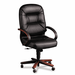 HON2191NSR11 2190 Pillow-Soft Wood Series Executive High-Back Chair, Mahogany/Black Leather By HON COMPANY
