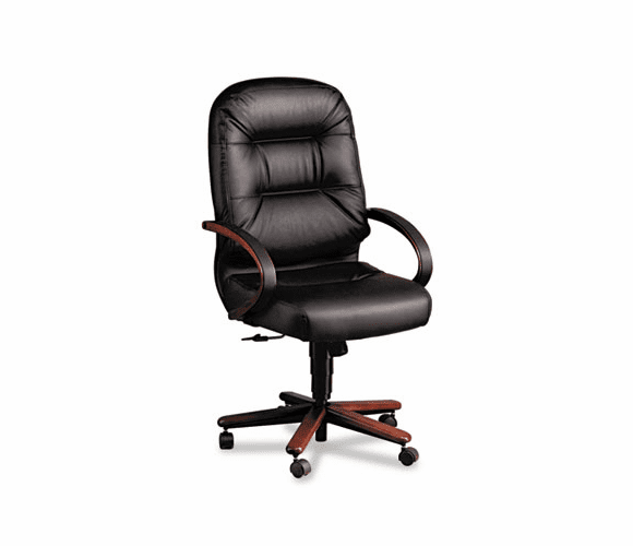 HON2191NSR11 2190 Pillow-Soft Wood Series Executive High-Back Chair, Mahogany/Black Leather By HON COMPANY