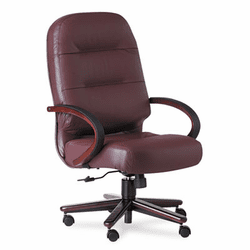 HON2191NSR69 2190 Pillow-Soft Wood Series Executive High-Back Chair, Burg. Leather/Mahogany By HON COMPANY