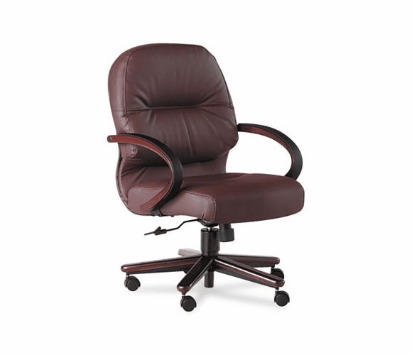 HON2192NSR69 2190 Pillow-Soft Wood Series Mid-Back Chair, Burgundy Leather/Mahogany By HON COMPANY