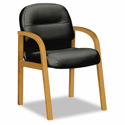 HON2194CSR11 2190 Pillow-Soft Wood Series Guest Arm Chair, Harvest/Black Leather By HON COMPANY
