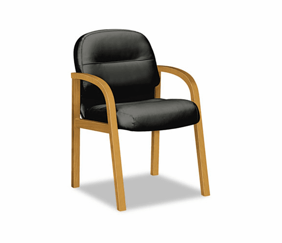 HON2194CSR11 2190 Pillow-Soft Wood Series Guest Arm Chair, Harvest/Black Leather By HON COMPANY