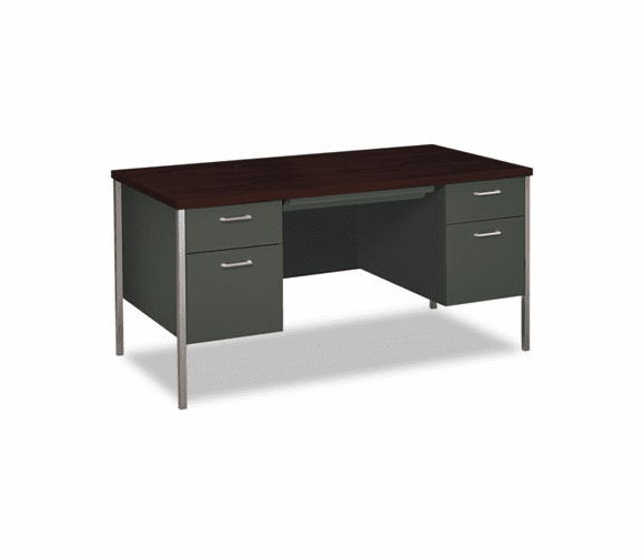 HON34962NS 34000 Series Double Pedestal Desk, 60w x 30d x 29-1/2h, Mahogany/Charcoal By HON COMPANY