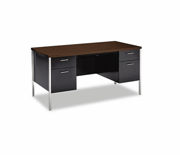 HON34962ZP 34000 Series Double Pedestal Desk, 60w x 30d x 29-1/2h, Columbian Walnut/Black By HON COMPANY