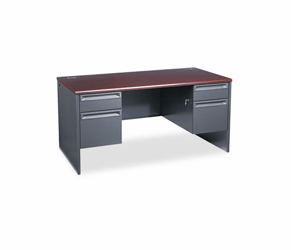 HON38155NS 38000 Series Double Pedestal Desk, 60w x 30d x 29-1/2h, Mahogany/Charcoal By HON COMPANY