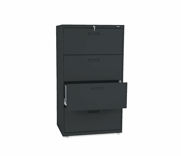 HON574LP 500 Series Four-Drawer Lateral File, 30w x53-1/4h x19-1/4d, Black By HON COMPANY