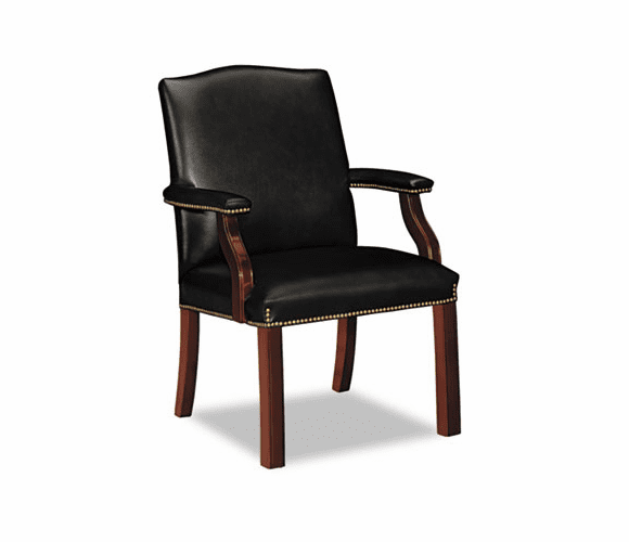 HON6572NSL11 Jackson 6570 Series Crest-Back Guest Chair, Mahogany/Black Leather By HON COMPANY
