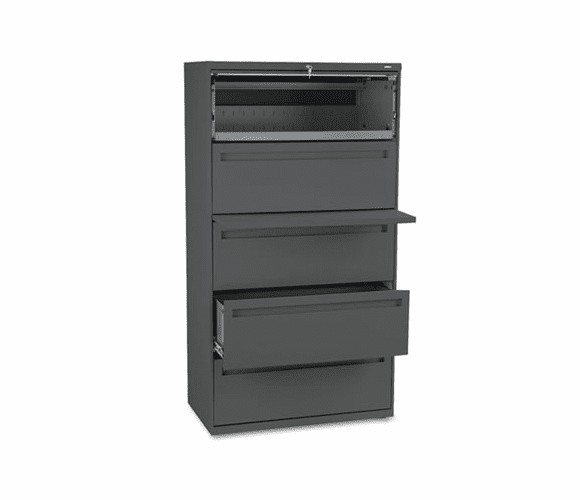 HON785LS 700 Series Five-Drawer Lateral File w/Roll-Out & Posting Shelf, 36w, Charcoal By HON COMPANY