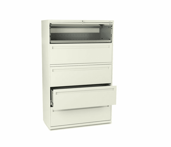 HON795LL 700 Series Five-Drawer Lateral File w/Roll-Out & Posting Shelves, 42w, Putty By HON COMPANY