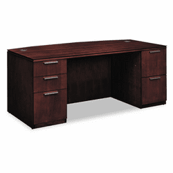 HONVW072DC1Z9FF Arrive Bow Front Double Pedestal Veneer Desk, Shaker Cherry, 72w x 36d x 29-1/2h By HON COMPANY