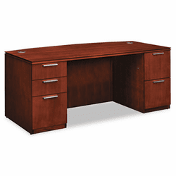 HONVW072DC1Z9JJ Arrive Bow Front Double Pedestal Veneer Desk, Henna Cherry, 72w x 36d x 29-1/2h By HON COMPANY