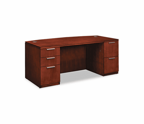 HONVW072DC1Z9JJ Arrive Bow Front Double Pedestal Veneer Desk, Henna Cherry, 72w x 36d x 29-1/2h By HON COMPANY