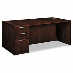 HONVW076LC1Z9FF Arrive Single Pedestal Veneer Desk, Left, Shaker Cherry, 72w x 36d x 29-1/2h By HON COMPANY
