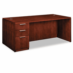 HONVW076LC1Z9JJ Arrive Single Pedestal Veneer Desk, Left, Henna Cherry, 72w x 36d x 29-1/2h By HON COMPANY