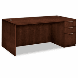 HONVW076RC1Z9FF Arrive Single Pedestal Veneer Desk, Right, Shaker Cherry, 72w x 36d x 29-1/2h By HON COMPANY