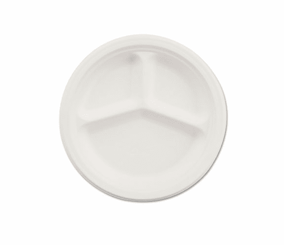 HTMVISTACT Paper Dinnerware, 3-Compartment Plate, 9-1/4" Diameter, White, 500/Carton By HUHTAMAKI