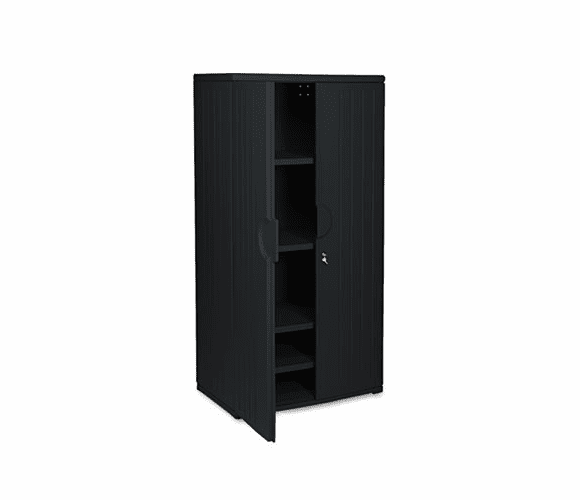 ICE92571 OfficeWorks Resin Storage Cabinet, 36w x 22d x 72h, Black By ICEBERG ENTERPRISES