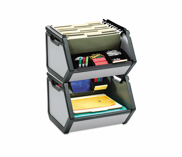 IDEFT07026 Stackable Bin Storage Box, Letter, Plastic, 15-3/4 x 15x 14, Gray By IDEASTREAM CONSUMER PRODUCTS