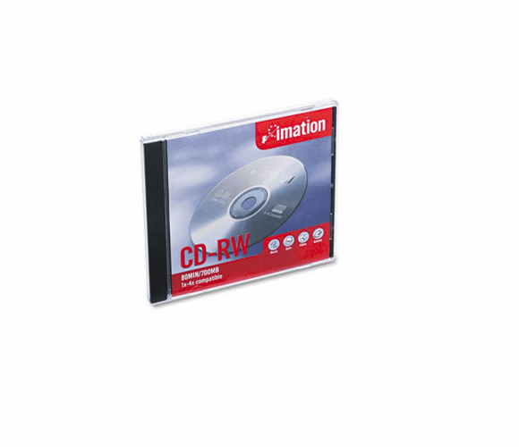 IMN12381 CD-RW Disc, 700MB/80min, 4x, w/Slim Jewel Cases, Silver, 1/Pack By IMATION