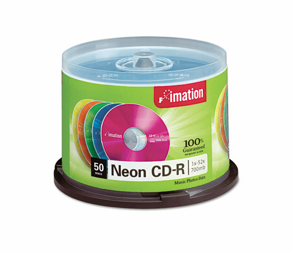 IMN15808 CD-R Discs, 700MB/80min, 40x, Spindle, Assorted Neon, 50/Pack By IMATION